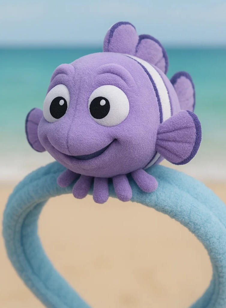 Tiara Infantil com Peixe Palhaço de Pelúcia Roxo