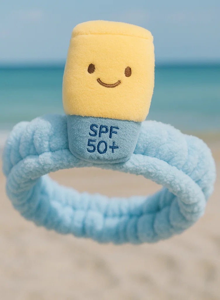 Kollane beebipeapael SPF 50+ naeratava plüüsist pudeliga
