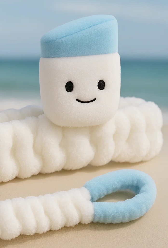 Bandeau bébé bateau à voile bleu et blanc avec flacon SPF en peluche - version blanche