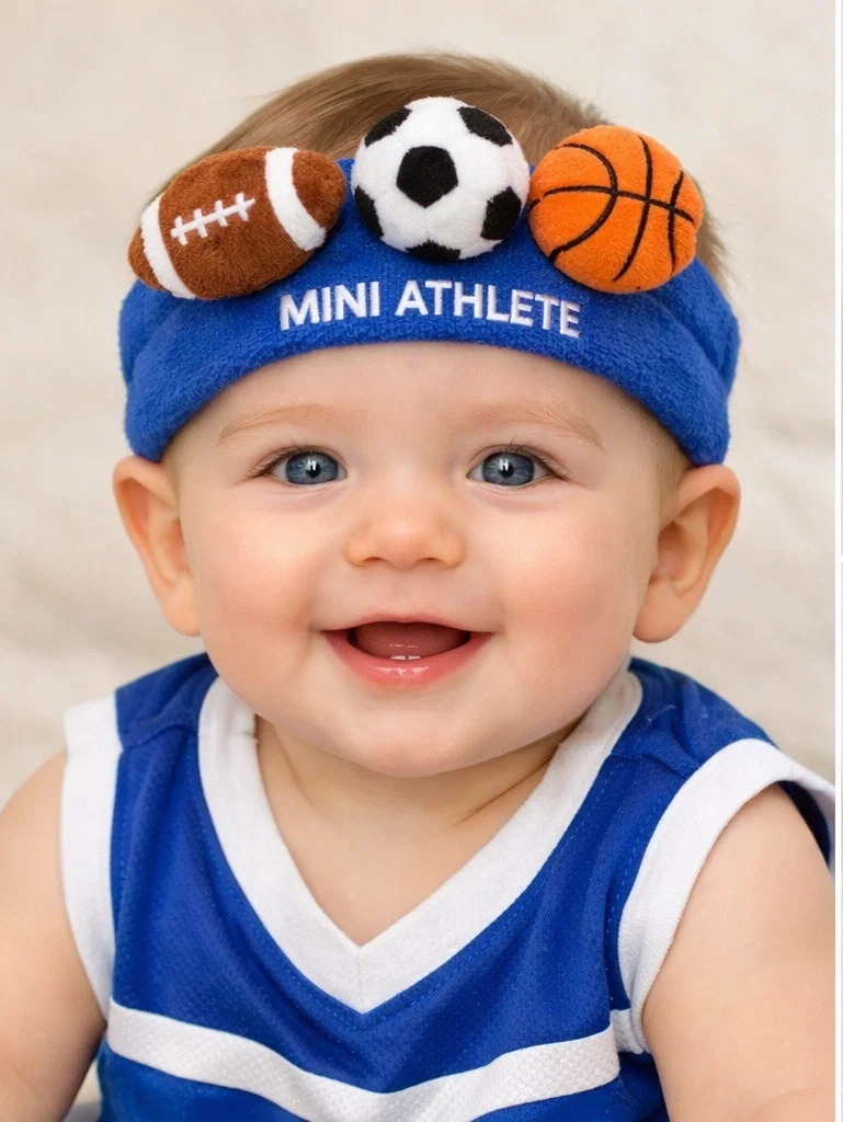 Mini Athlete Baby Headband - 3 Sport Balls Design