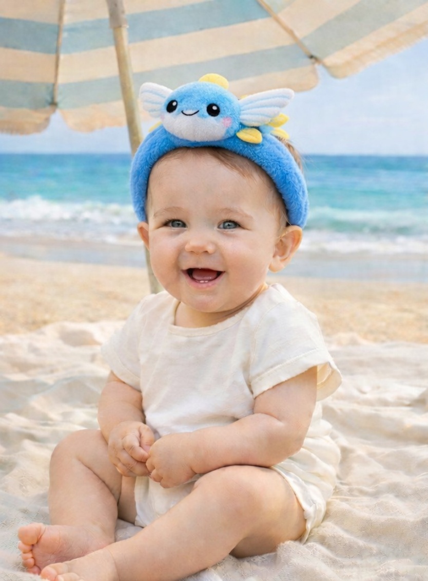 Tiara de bebê peixe voador em pelúcia – Acessório oceânico fofo e macio