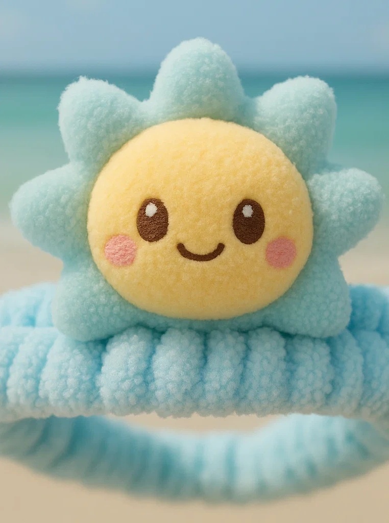 Cute Round Sunshine Baby Headband – Plush Blue Rays Design
