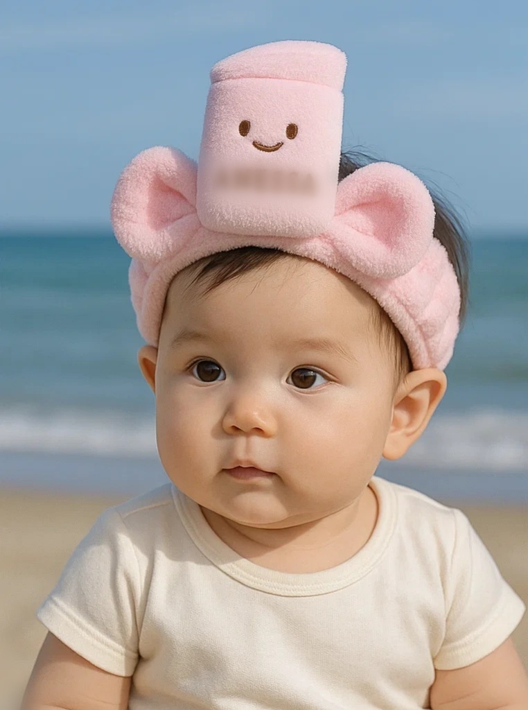 Pink Bottle Baby Headband – Plush Sunscreen Style