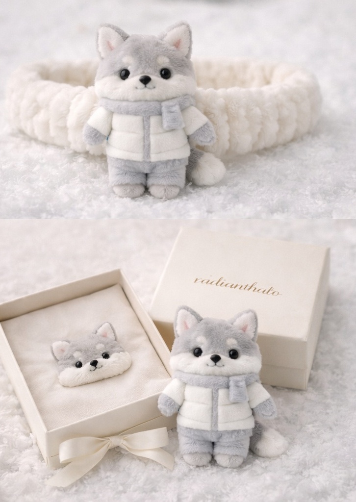 Soft Plush Baby Headband with Removable Husky Dog Plush Toy