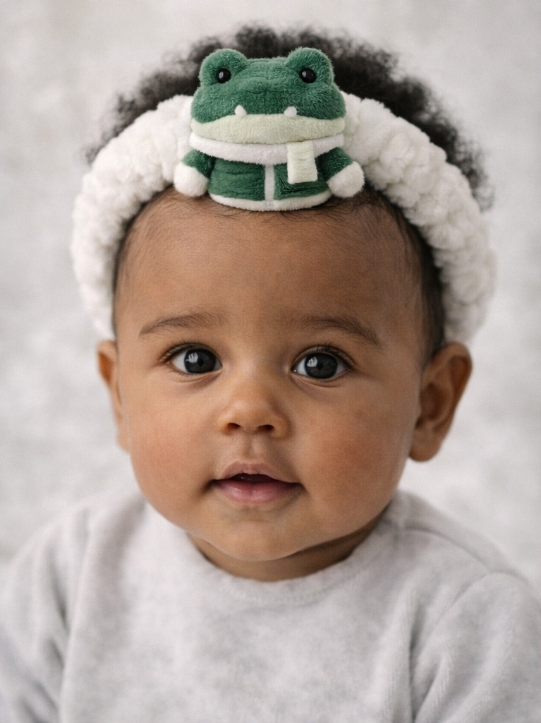 Soft Baby Headband with Green Frog Plush Toy for Photo Shoots