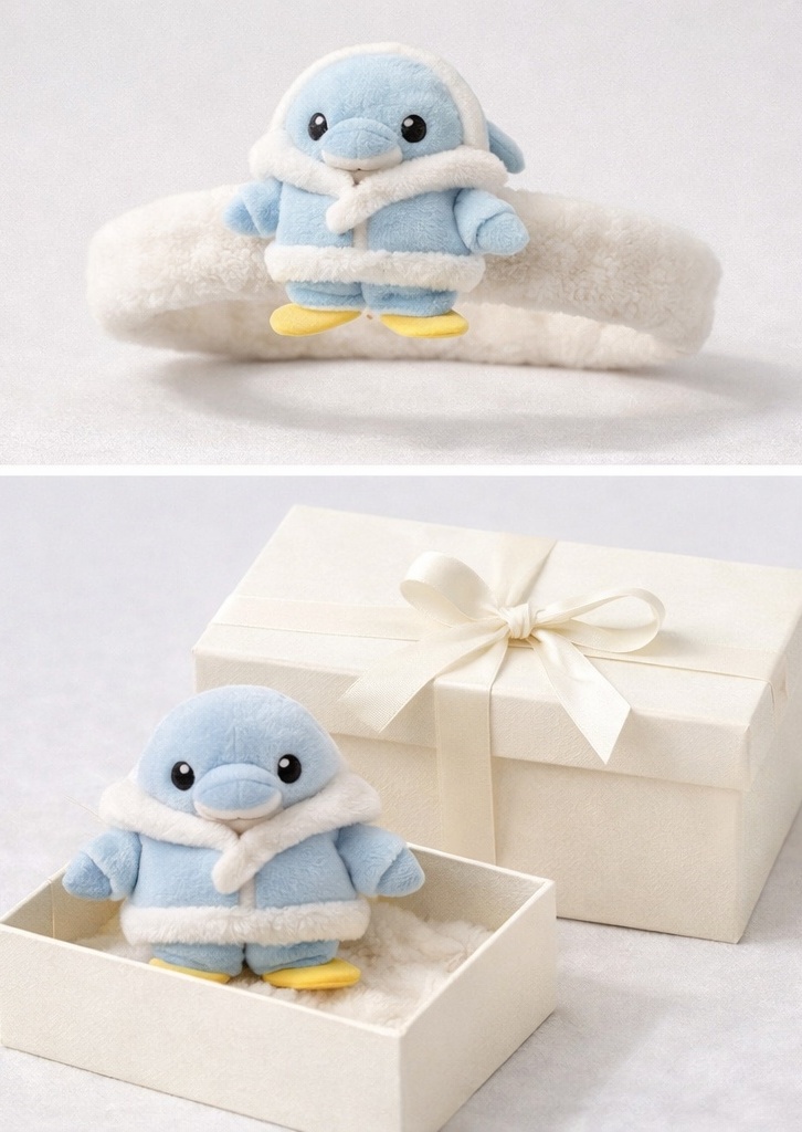 Soft Baby Headband with Penguin Plush Toy for Winter Baby Photos