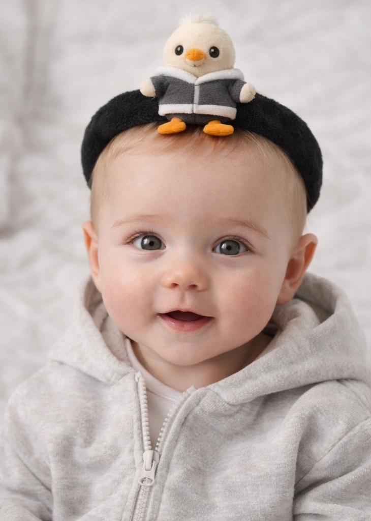 Plush Seagull Baby Headband with Winter Jacket - Perfect for Baby Beach-Themed Photos