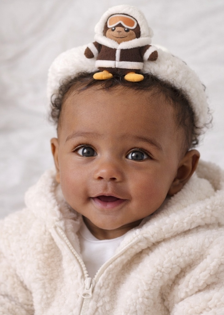 Soft Plush Baby Headband with Removable Husky Dog Plush Toy