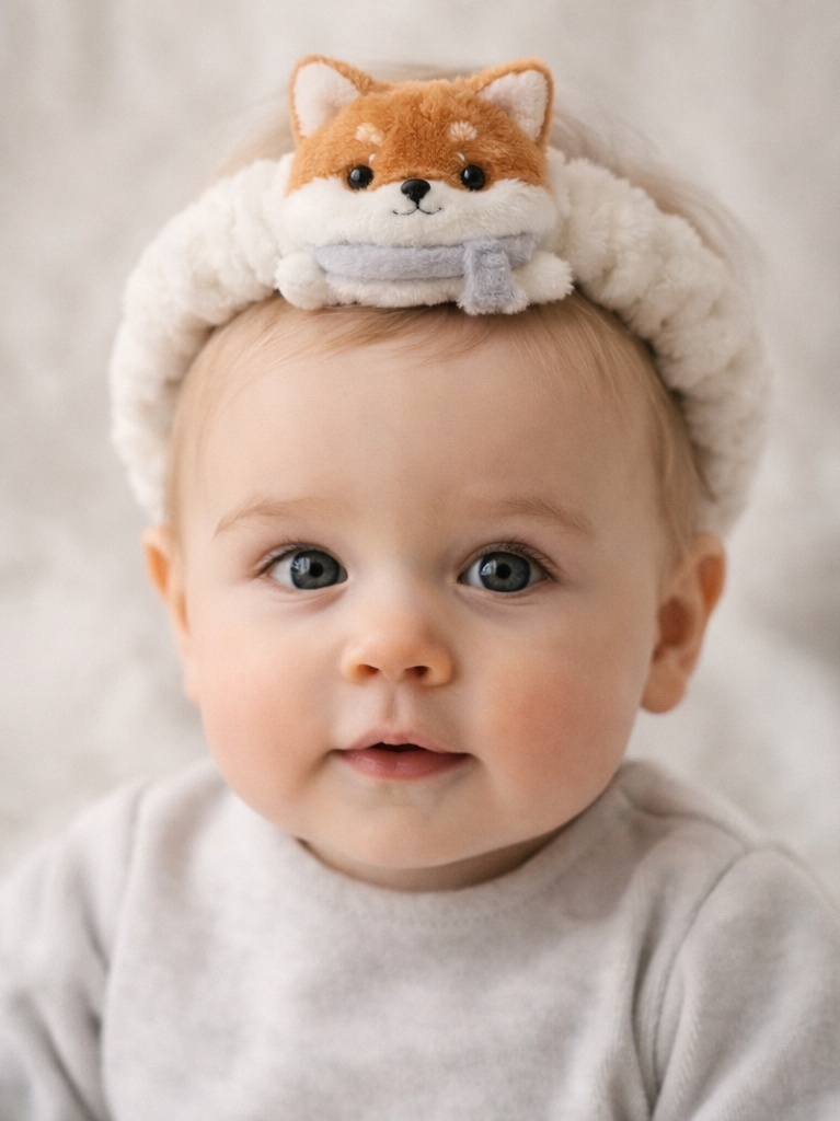 Plush Shiba Inu Baby Headband - Cozy Winter Outfit for Baby Photos