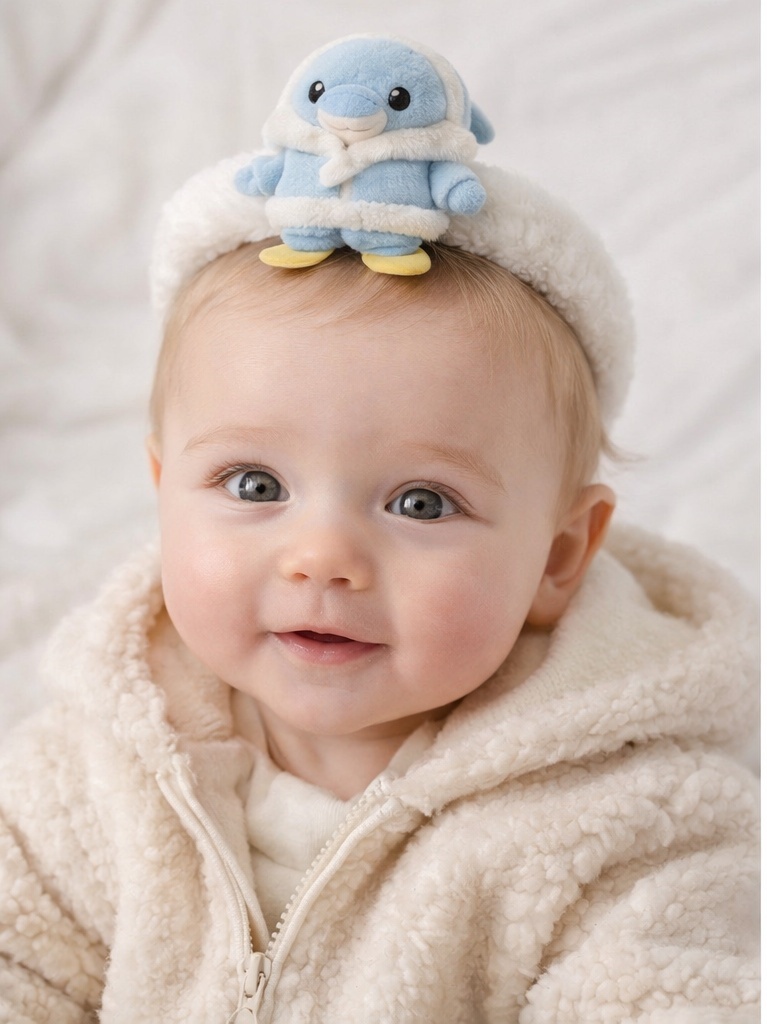 Plush Penguin Baby Headband - Cozy Winter Outfit for Baby Photoshoots