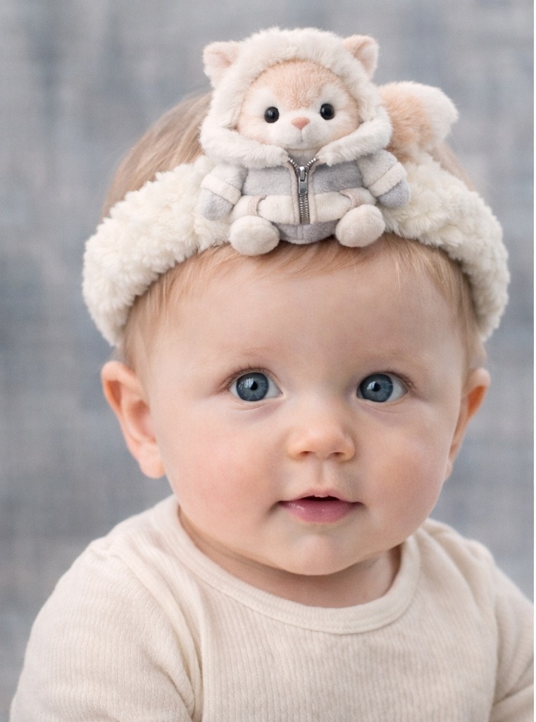 Snow Leopard-Themed Plush Baby Headband – Cozy and Stylish for Winter Photoshoots