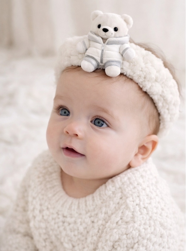 Baby Polar Bear-Themed Plush Headband – Soft, Cozy, and Perfect for Winter Photos