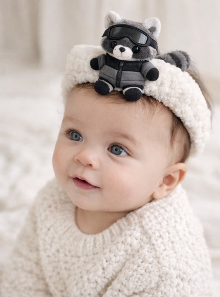 Baby Raccoon-Themed Plush Headband – Cozy, Cute, and Perfect for Winter Photos