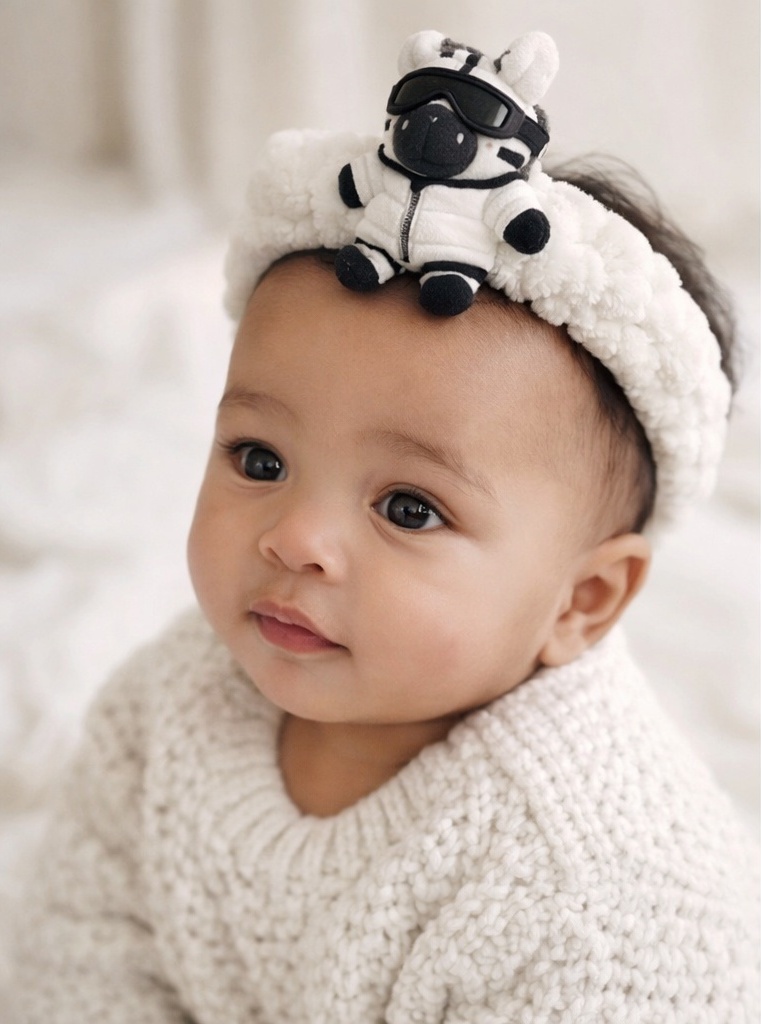 Baby Zebra-Themed Plush Headband – Cozy and Stylish for Winter Photo Sessions