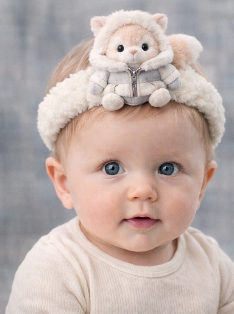 Baby Headband with Cartoon Cat | Soft Headbands for Newborn Photography