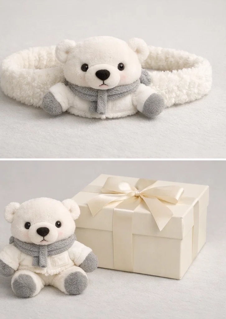 Winter Polar Bear Baby Headband – Soft Plush with Fleece and Snowy Accents