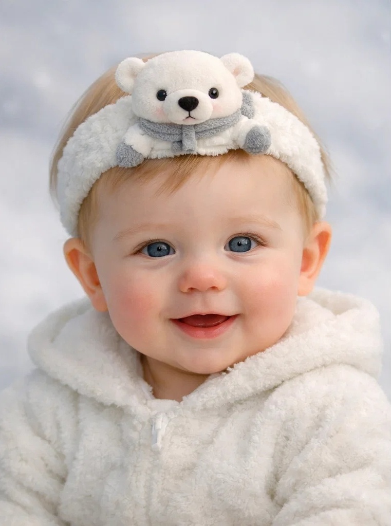 Snow Leopard-Themed Plush Baby Headband – Cozy and Stylish for Winter Photoshoots