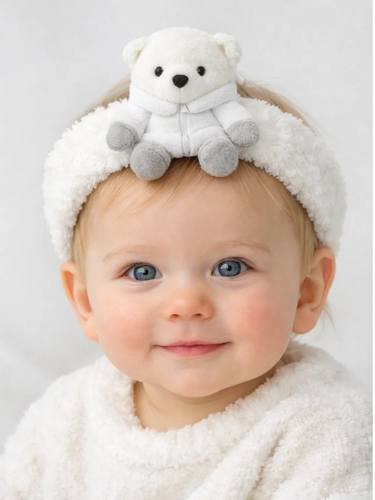 Winter Polar Bear Baby Headband – Cozy Fleece with Adorable Snowy Details