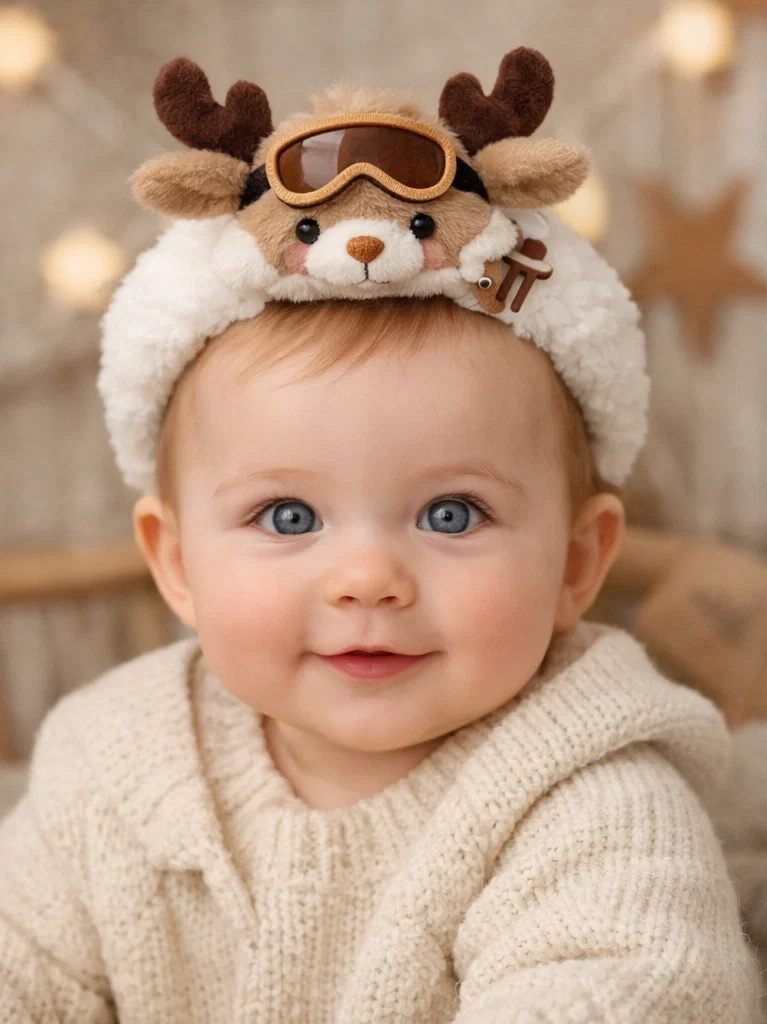 Reindeer Plush Baby Headband – Cozy Winter Style with Goggles and Antlers