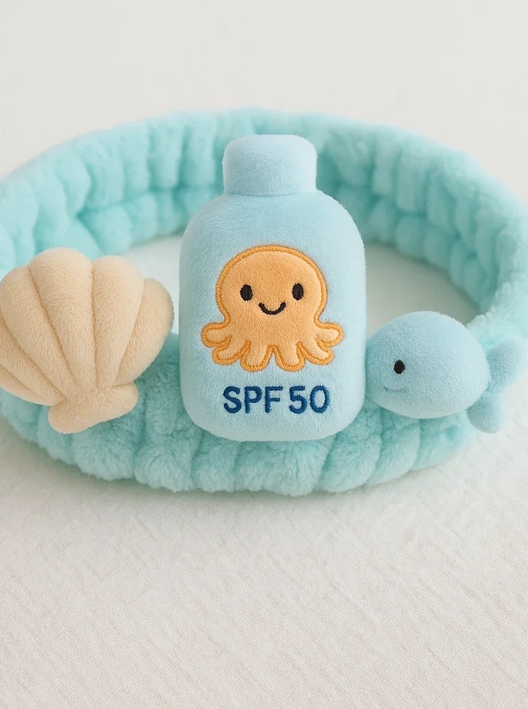 Faixa de bebê com baleia e frasco de protetor solar - Estilo oceânico fofo