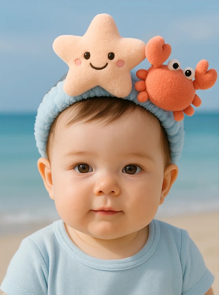 Baby Headband with Starfish and Crab Plush – Ocean Friends Theme