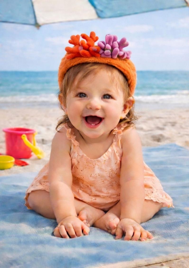 Bandeau corail en peluche pour bébé – Accessoire doux thème marin
