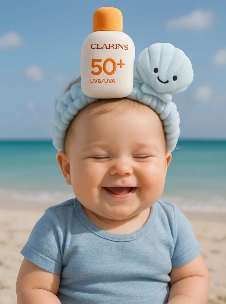 Baby Headband with Plush Clarins Bottle & Shell - SPF 50+ Design