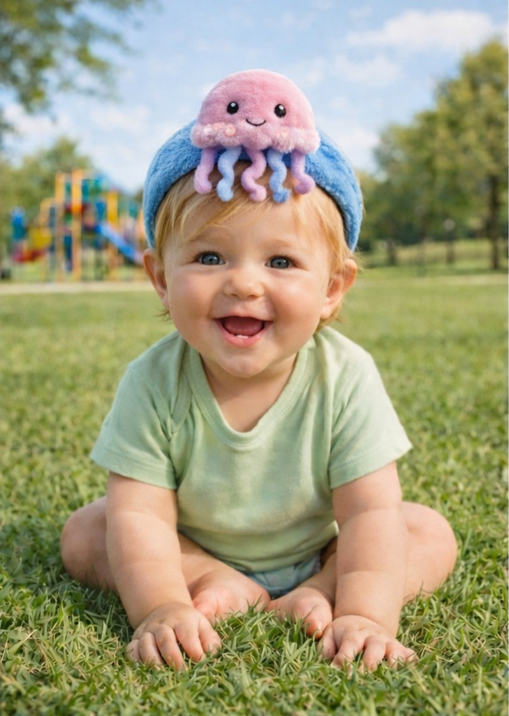 Pink Jellyfish Plush Baby Headband – Ocean-Themed Infant Hairband for Girls