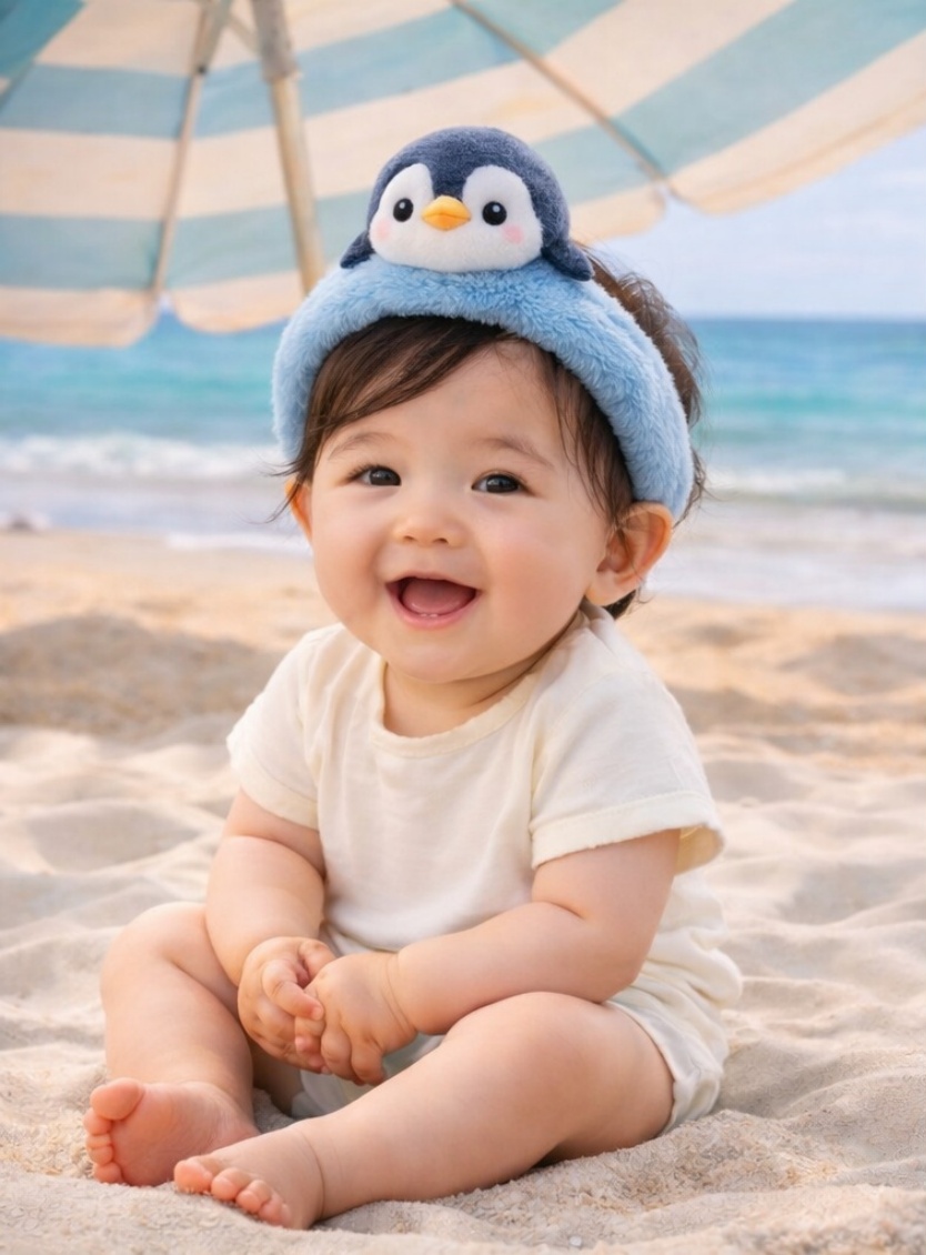 Diadema de pingüino de peluche para bebé – Banda marina suave para recién nacidos