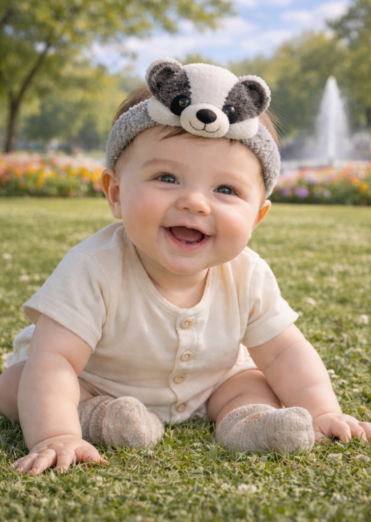 Raccoon Plush Baby Headband – Cozy Woodland Animal Hairband for Infants