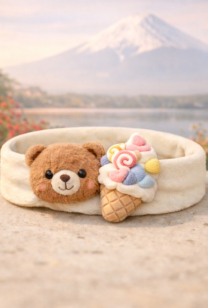 Vente en gros bandeau bébé ourson et cornet citron vanille – headband peluche minimaliste pour importateurs et marques