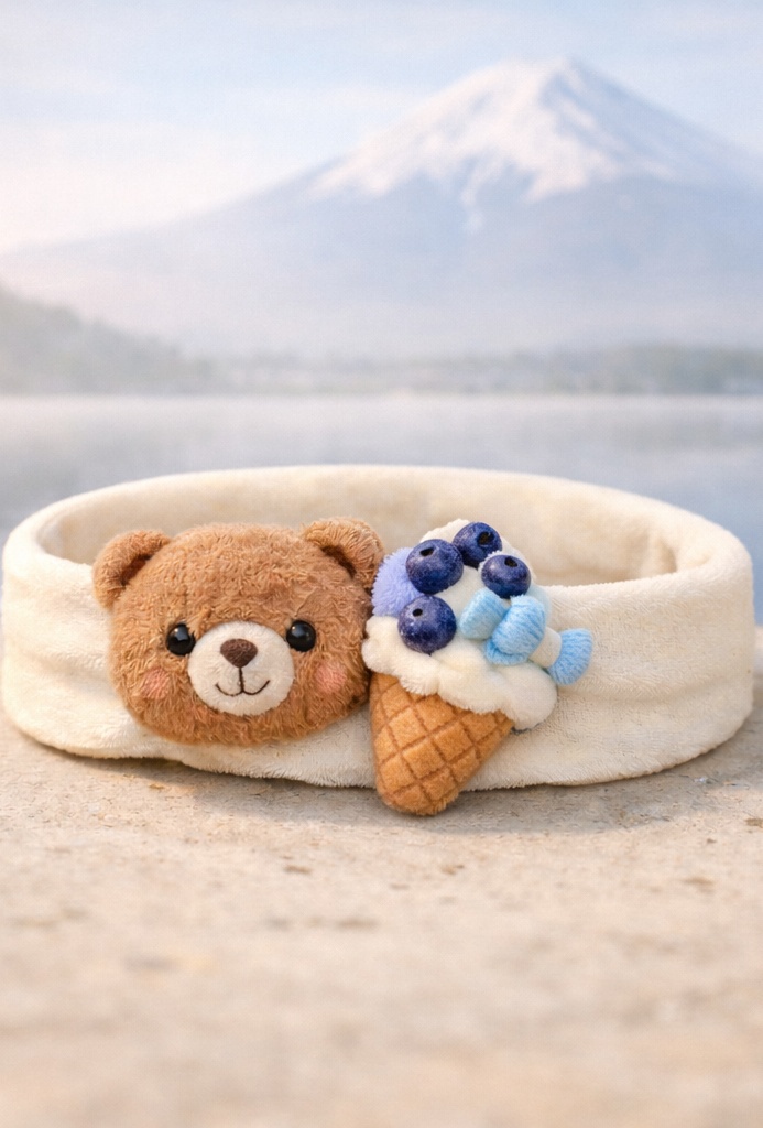 Service private label bandeau bébé glace fraise chantilly avec ourson – accessoire cheveux doux pour détaillants et e-commerce