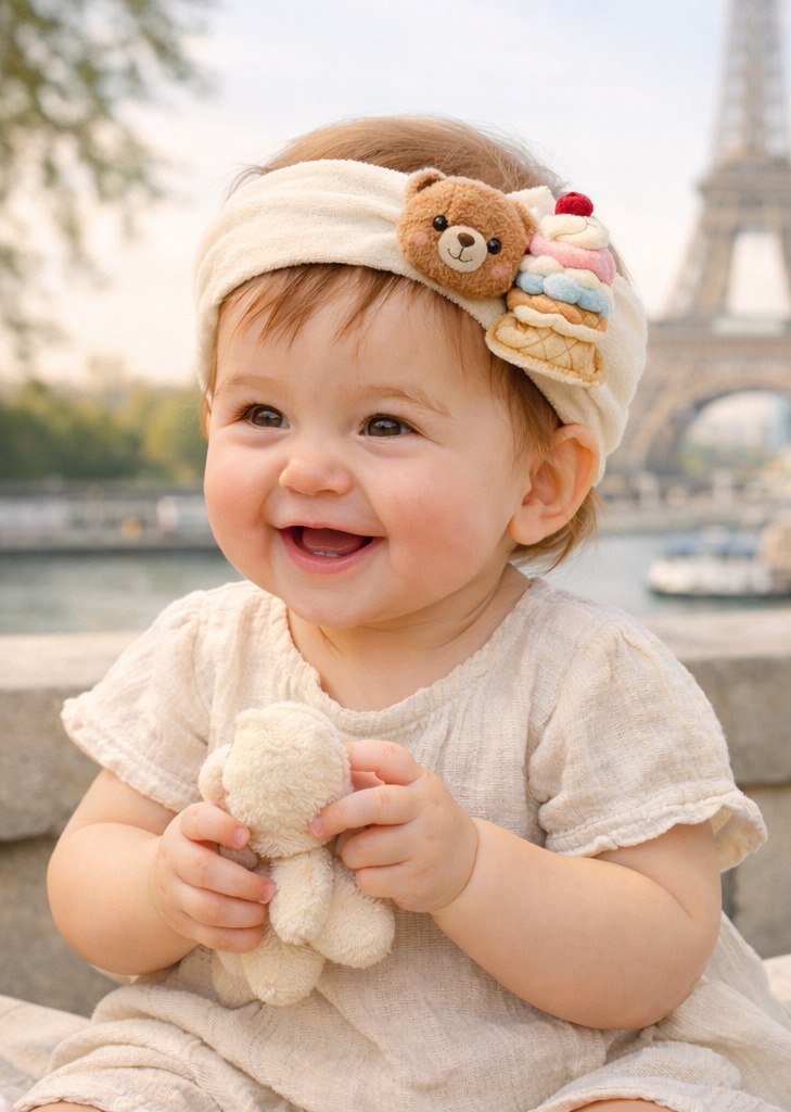 Création sur mesure bandeau lilas bébé ourson et cornet raisin violet – modèle B2B tendance pour concept stores enfants
