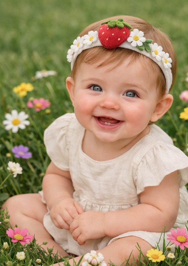 Strawberry Daisy Adjustable Baby Headband Floral Cotton Infant Hair Accessory