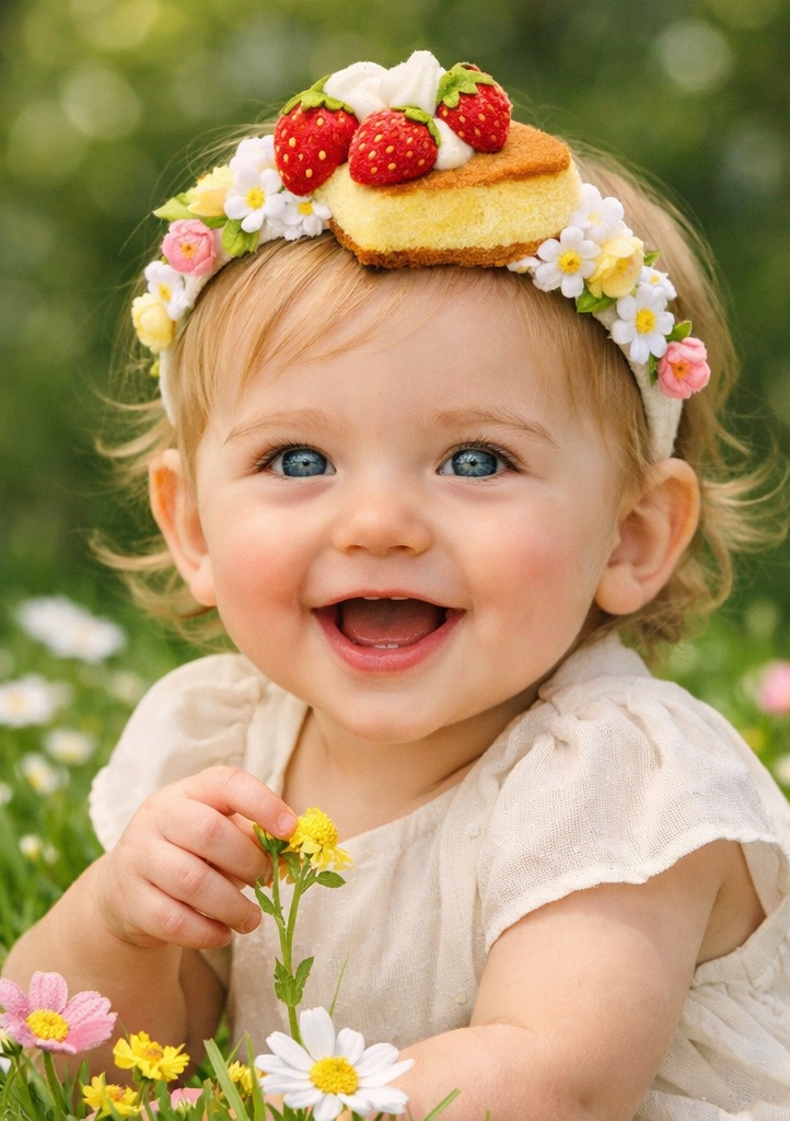 Strawberry Cake Floral Adjustable Baby Headband Cotton Infant Hair Accessory