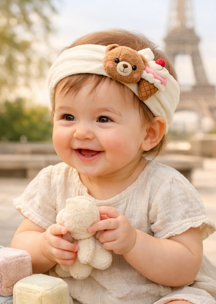 Fabrication OEM bandeau bébé ourson et glace bonbon arc-en-ciel – accessoire peluche ajustable pour grossistes premium