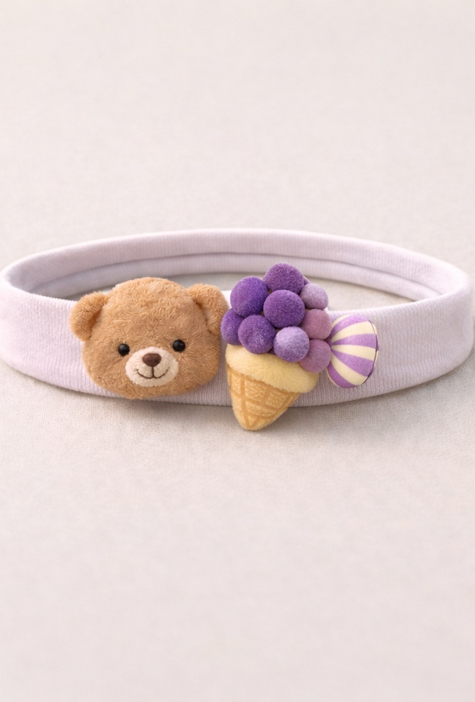 Fournisseur ODM bandeau bébé crème ourson et coupe glacée framboise pastel – modèle private label pour boutiques enfants