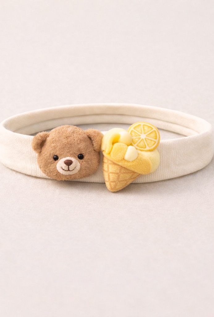 Offre B2B bandeau lilas bébé petit ours et cornet sorbet cassis – création sur mesure pour distributeurs et concept stores