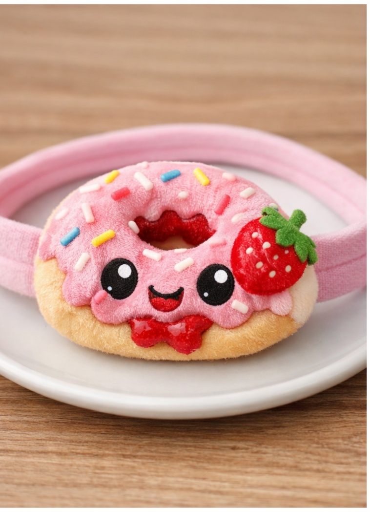Soft Plush Baby Headband with Donut and Strawberry Design – Cute and Comfortable Baby Accessory for Wholesale