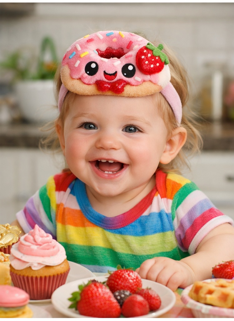 Soft Plush Baby Headband with Donut and Strawberry Design – Cute and Comfortable Baby Accessory for Wholesale