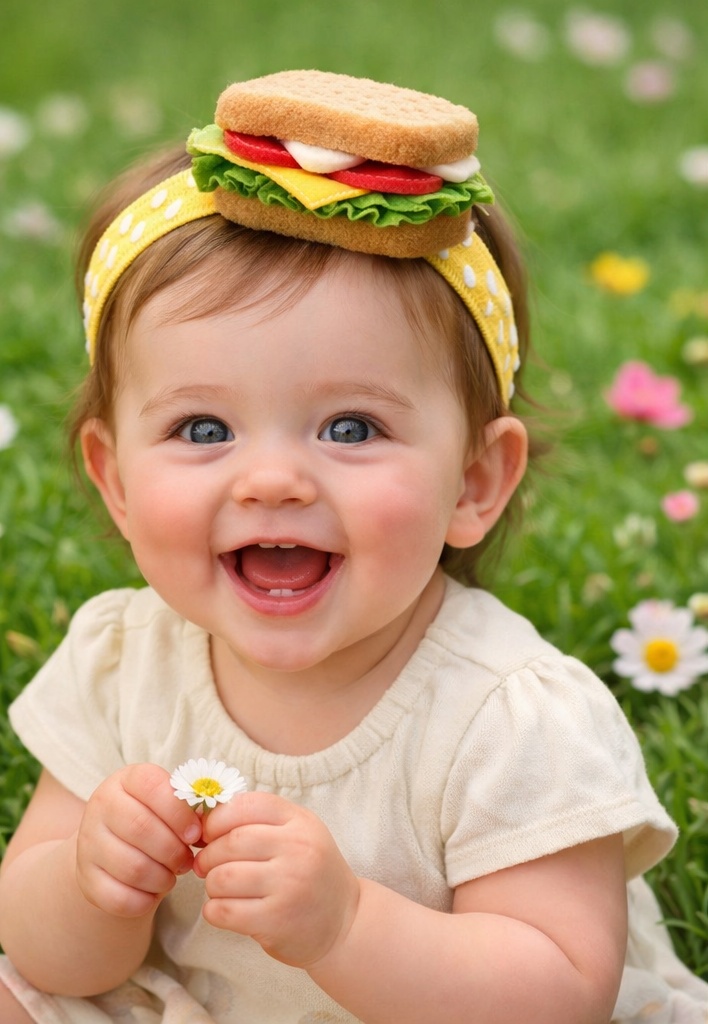 Bandeau bébé à thème alimentaire, design doux en coton, avec une sangle ajustable pour un ajustement parfait