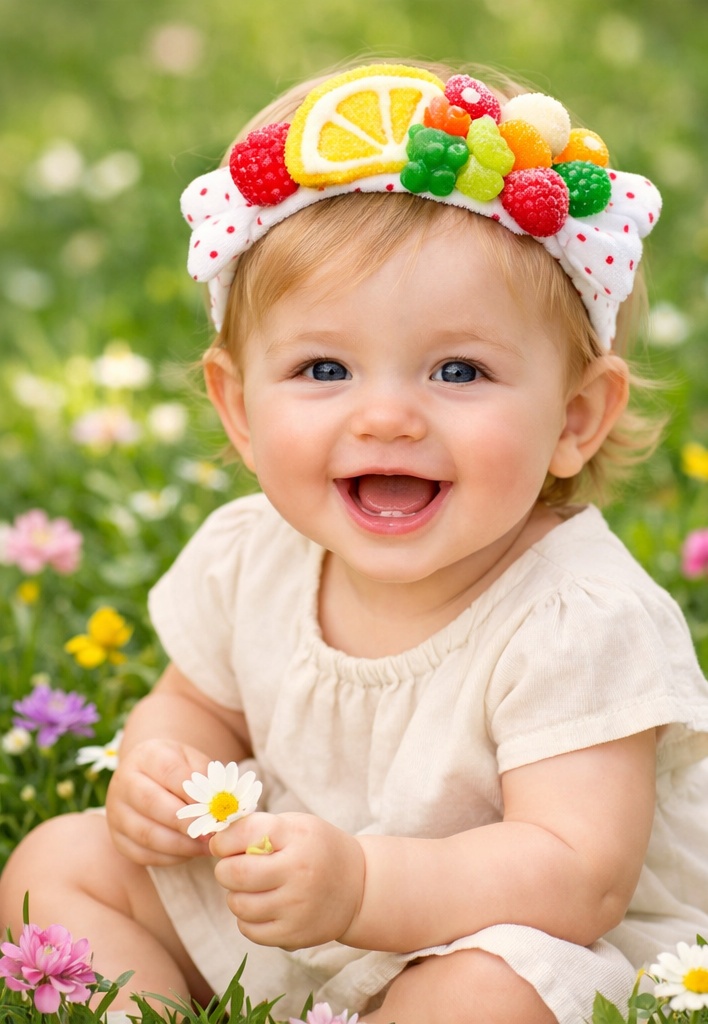 Bandeau pour bébé en peluche à thème alimentaire, doux et ajustable pour un confort quotidien