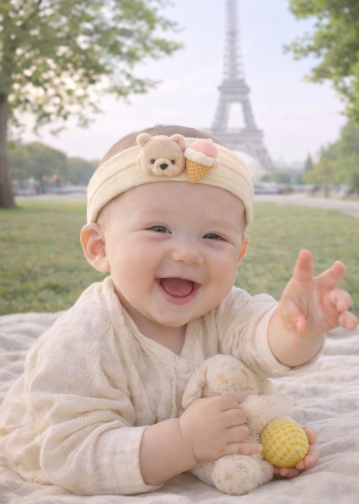 Diadema infantil con muñequita adorable, tacto delicado y look limpio para recién nacida y regalo