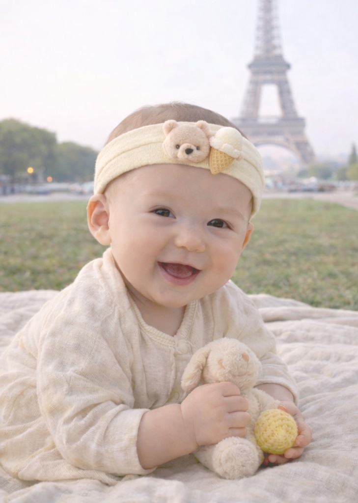 Cinta para el pelo de bebé con adorno de muñeca dulce, suave y elástica, ideal para verano y estilo tierno
