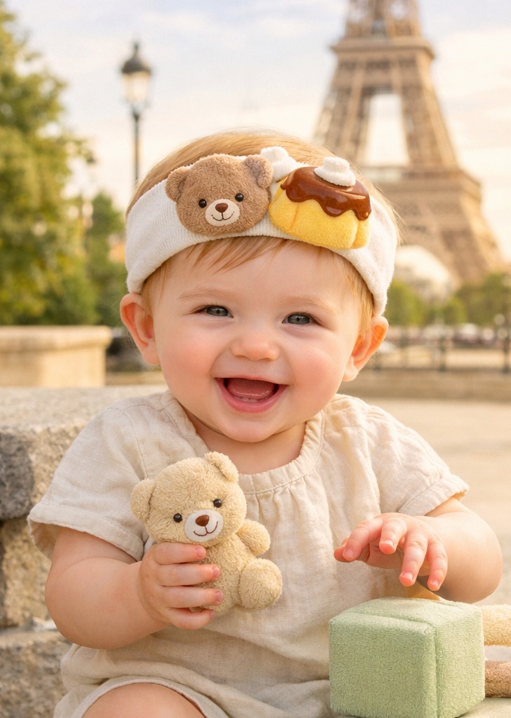 Diadema para bebé con muñequita tierna de estilo fresco, algodón ajustable para fotos y uso diario