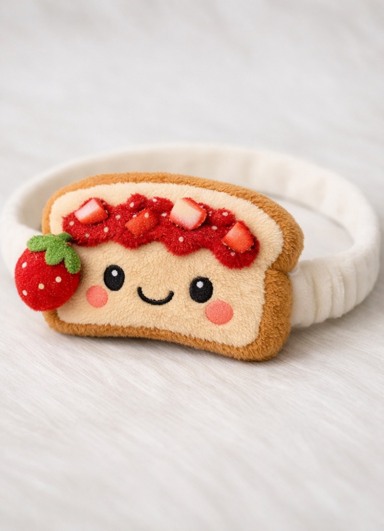 Soft Plush Baby Headband with Sandwich and Strawberry Design – Fun and Comfortable Headband for Babies