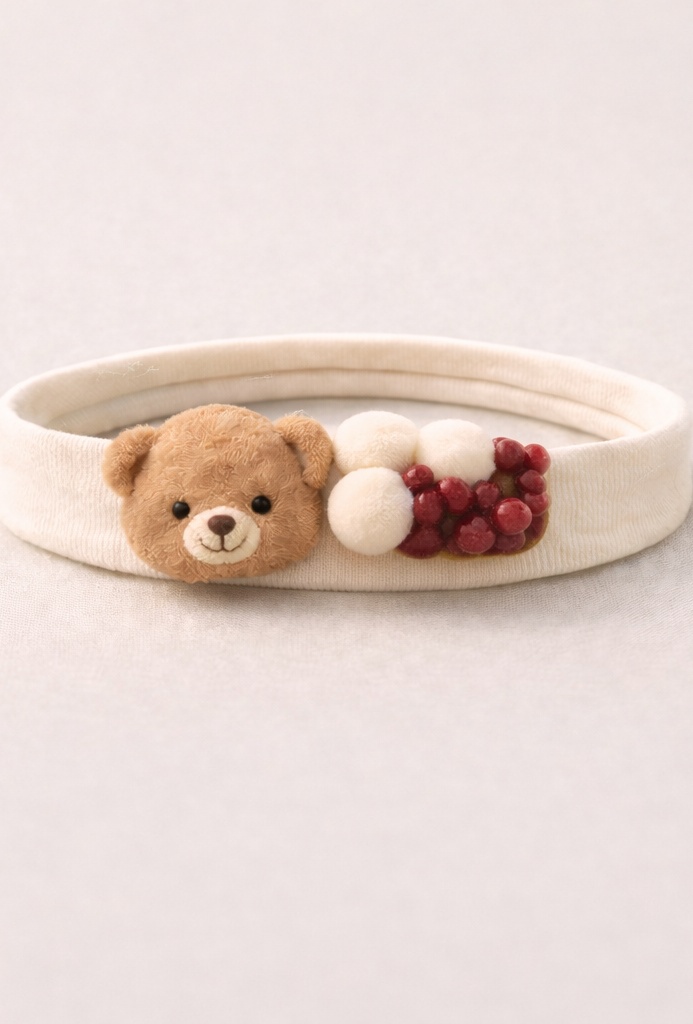 OEM/ODM bandeau ivoire bébé ourson et daifuku matcha – accessoire cheveux premium en peluche pour revendeurs