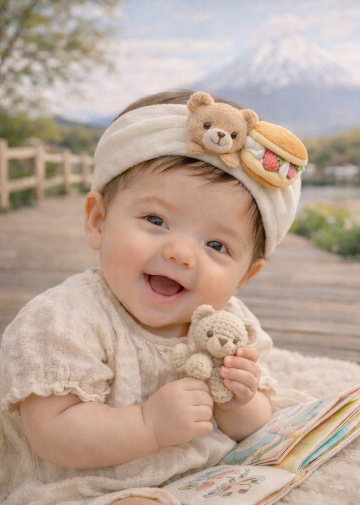 Fabrication sur mesure bandeau bébé tri-dango pastel avec petit ours – série japonaise douce pour achat en gros