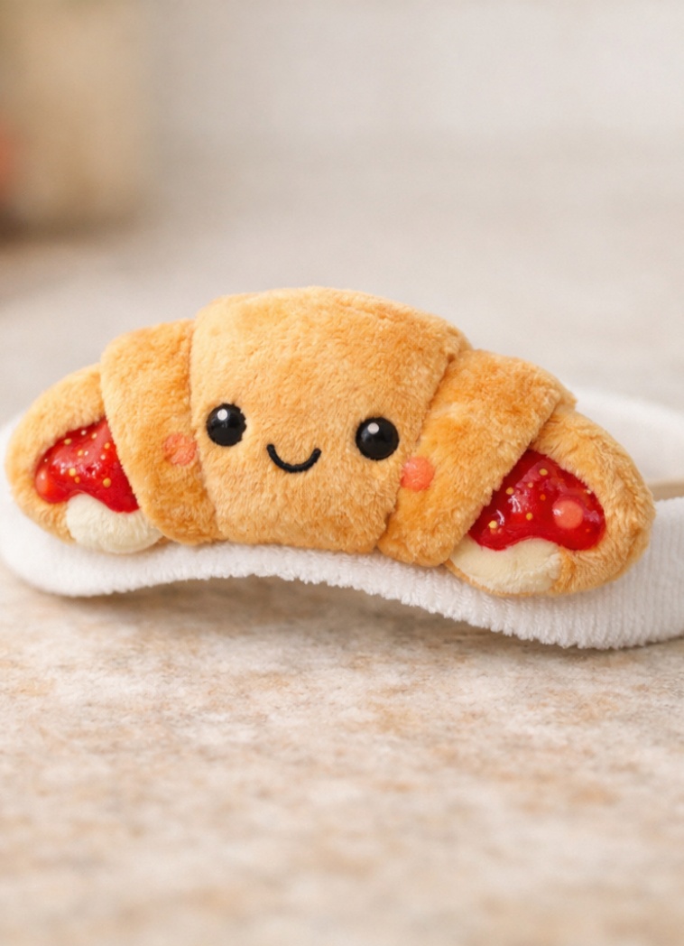 Plush Baby Headband with Croissant and Strawberry Topping – Soft and Fun Baby Accessory for Wholesale Distribution