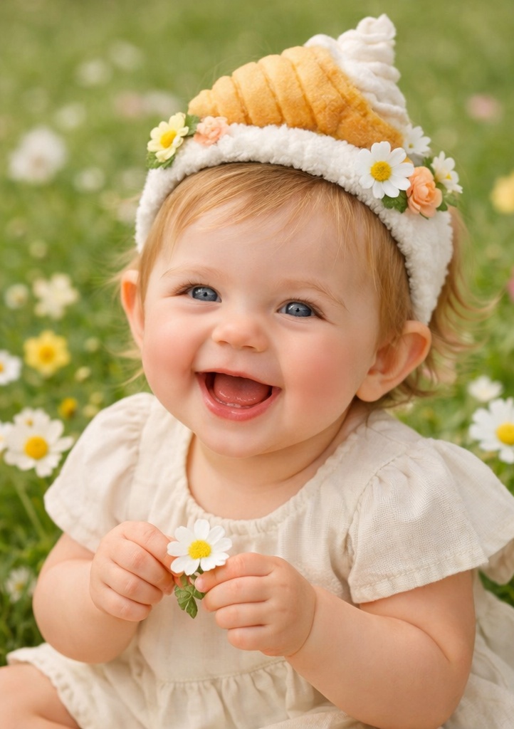 Croissant Cream Floral Adjustable Baby Headband Cotton Toddler Hair Accessory